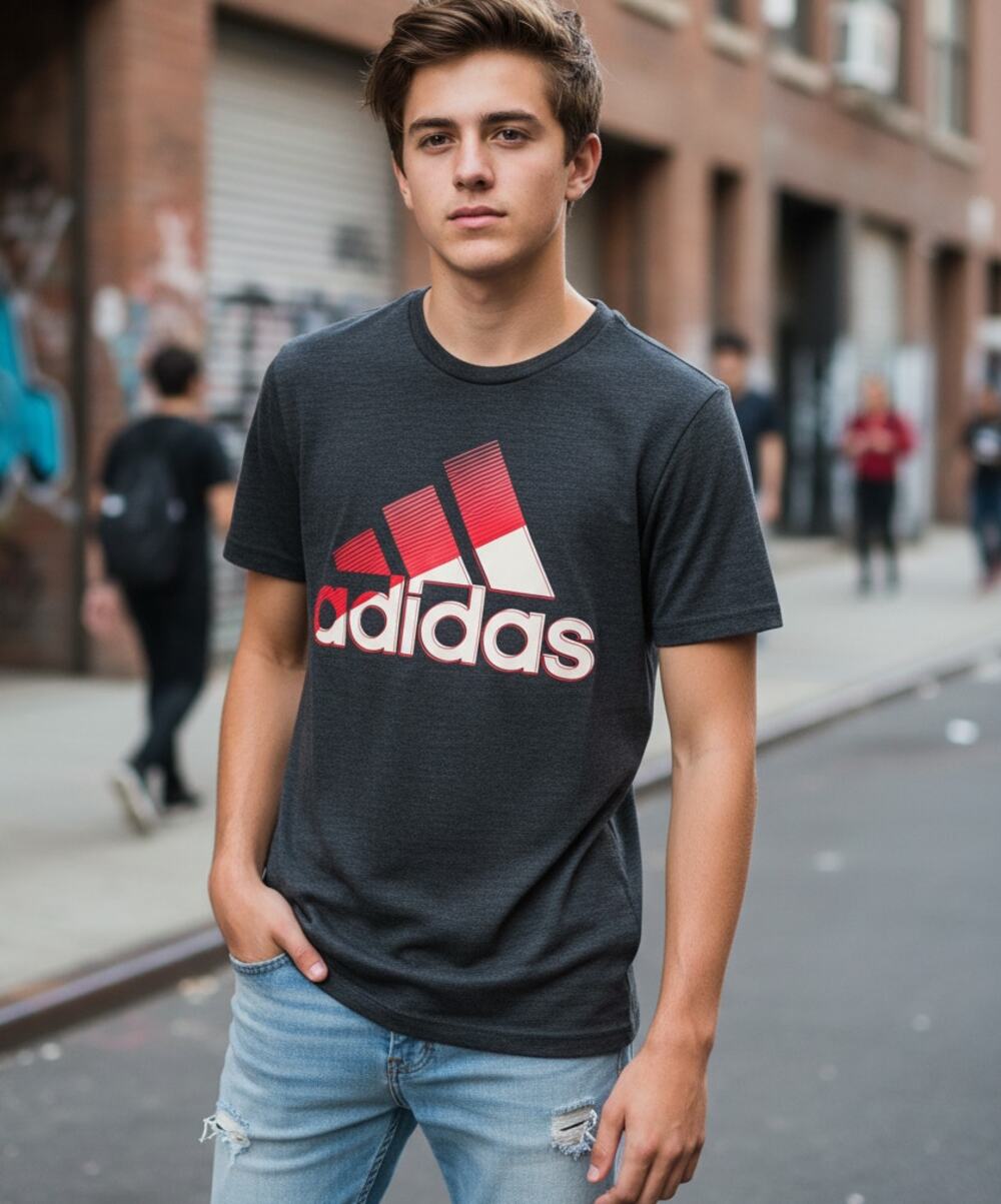 Adidas Shirt Youth Large 14/16 Charcoal Gray AEROREADY Big Logo Athletic Tee